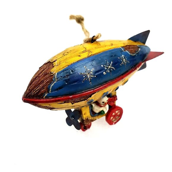 Rare Ornament Figure Zeppelin Aircraft Blimp Propeller Snowman Pilot Rustic Aged - Picture 2 of 10